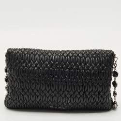 Pre Owned Miu Miu Black Matelassé Leather Crystals Chain Shoulder Bag