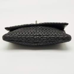 Pre Owned Miu Miu Black Matelassé Leather Crystals Chain Shoulder Bag