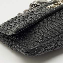 Pre Owned Miu Miu Black Matelassé Leather Crystals Chain Shoulder Bag