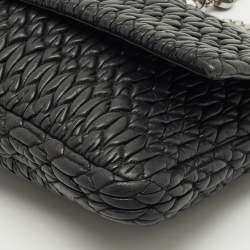 Pre Owned Miu Miu Black Matelassé Leather Crystals Chain Shoulder Bag