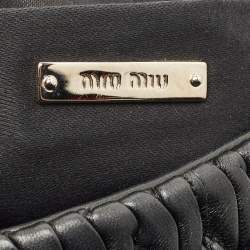 Pre Owned Miu Miu Black Matelassé Leather Crystals Chain Shoulder Bag