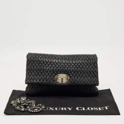Pre Owned Miu Miu Black Matelassé Leather Crystals Chain Shoulder Bag