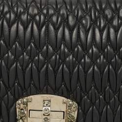 Pre Owned Miu Miu Black Matelassé Leather Crystals Chain Shoulder Bag