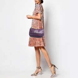 Pre Owned Miu Miu Purple Matelasse Leather Crystal Chain Flap Shoulder Bag