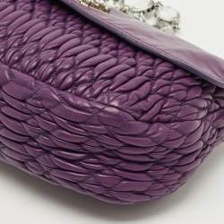 Pre Owned Miu Miu Purple Matelasse Leather Crystal Chain Flap Shoulder Bag