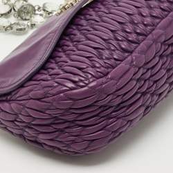 Pre Owned Miu Miu Purple Matelasse Leather Crystal Chain Flap Shoulder Bag
