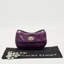 Pre Owned Miu Miu Purple Matelasse Leather Crystal Chain Flap Shoulder Bag