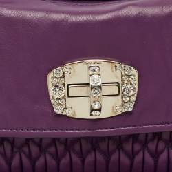 Pre Owned Miu Miu Purple Matelasse Leather Crystal Chain Flap Shoulder Bag