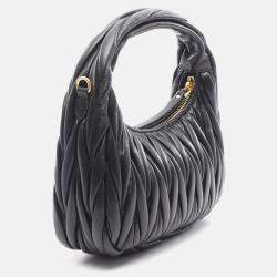 Pre Owned Miu Miu Miu Wonder Matelasse Black Leather Hobo Bag