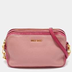 Pre Owned Miu Miu Two Tone Pink Leather Camera Crossbody Bag