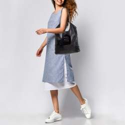 Pre Owned Miu Miu Black Leather and Croc Embossed Ivy Patchwork Tote