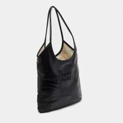 Pre Owned Miu Miu Black Leather and Croc Embossed Ivy Patchwork Tote