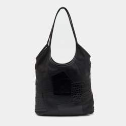 Pre Owned Miu Miu Black Leather and Croc Embossed Ivy Patchwork Tote