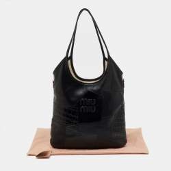 Pre Owned Miu Miu Black Leather and Croc Embossed Ivy Patchwork Tote