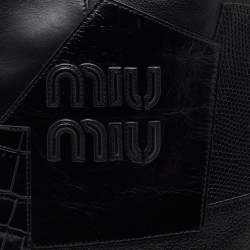Pre Owned Miu Miu Black Leather and Croc Embossed Ivy Patchwork Tote