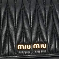 Pre Owned Miu Miu Black Matelassé Leather Bifold Card Case