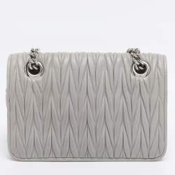 Pre Owned Miu Miu Grey Matelasse Leather Club Shoulder Bag