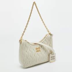 Pre Owned Miu Miu White Matelassé Leather Shoulder Bag