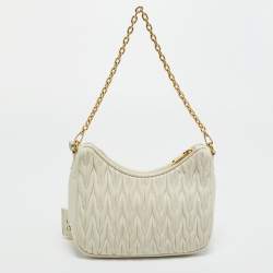 Pre Owned Miu Miu White Matelassé Leather Shoulder Bag