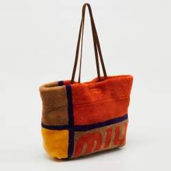 Pre Owned Miu Miu Multicolor Shearling Fur and Suede Logo Colorblock Tote