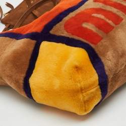 Pre Owned Miu Miu Multicolor Shearling Fur and Suede Logo Colorblock Tote