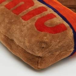 Pre Owned Miu Miu Multicolor Shearling Fur and Suede Logo Colorblock Tote