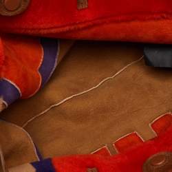 Pre Owned Miu Miu Multicolor Shearling Fur and Suede Logo Colorblock Tote
