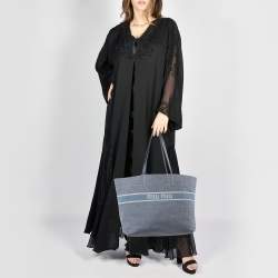 Pre Owned Miu Miu Blue Denim and Leather Logo Shopper Tote