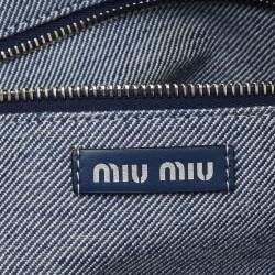 Pre Owned Miu Miu Blue Denim and Leather Logo Shopper Tote