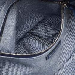 Pre Owned Miu Miu Blue Denim and Leather Logo Shopper Tote