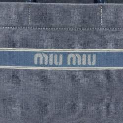 Pre Owned Miu Miu Blue Denim and Leather Logo Shopper Tote