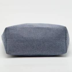 Pre Owned Miu Miu Blue Denim and Leather Logo Shopper Tote