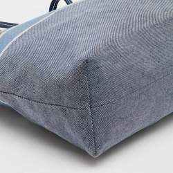 Pre Owned Miu Miu Blue Denim and Leather Logo Shopper Tote