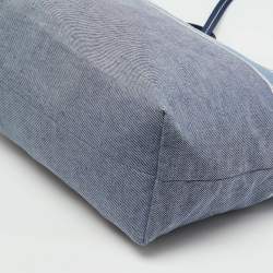 Pre Owned Miu Miu Blue Denim and Leather Logo Shopper Tote