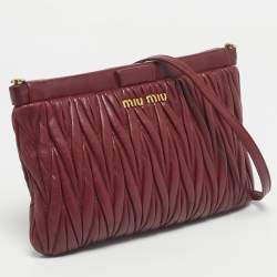 Pre Owned Miu Miu Red Matelasse Leather Frame Crossbody Bag