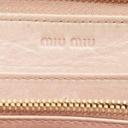Pre Owned Miu Miu Beige Quilted Leather Zip Continental Wallet