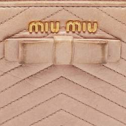 Pre Owned Miu Miu Beige Quilted Leather Zip Continental Wallet