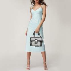 Pre Owned Miu Miu Black/Grey Matelassé Leather Pushlock Flap Top Handle Bag