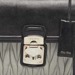 Pre Owned Miu Miu Black/Grey Matelassé Leather Pushlock Flap Top Handle Bag