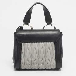 Pre Owned Miu Miu Black/Grey Matelassé Leather Pushlock Flap Top Handle Bag