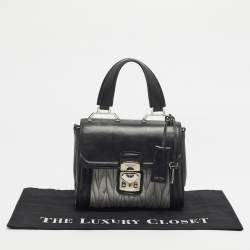 Pre Owned Miu Miu Black/Grey Matelassé Leather Pushlock Flap Top Handle Bag