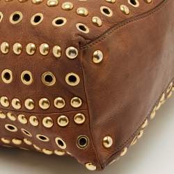 Pre Owned Miu Miu Brown Leather Grommet and Studded Tote
