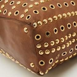 Pre Owned Miu Miu Brown Leather Grommet and Studded Tote