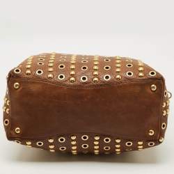 Pre Owned Miu Miu Brown Leather Grommet and Studded Tote