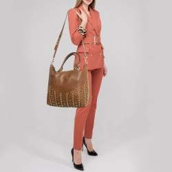Pre Owned Miu Miu Brown Leather Grommet and Studded Tote