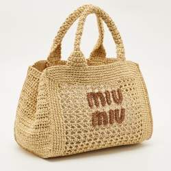 Pre Owned Miu Miu Beige/Brown Woven Raffia Tote