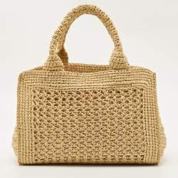 Pre Owned Miu Miu Beige/Brown Woven Raffia Tote