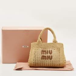 Pre Owned Miu Miu Beige/Brown Woven Raffia Tote
