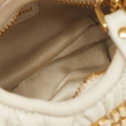 Pre Owned Miu Miu White Matelassé Leather Micro Wander Hobo