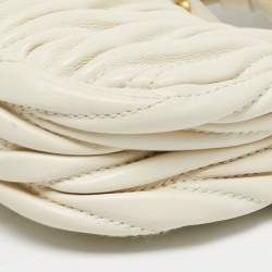 Pre Owned Miu Miu White Matelassé Leather Micro Wander Hobo